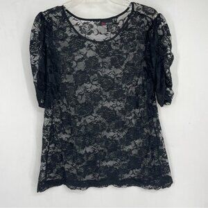 Ultra Flirt Plus Size 1X Black Lace Floral T-Shirt Emo Punk Goth Grunge Sheer